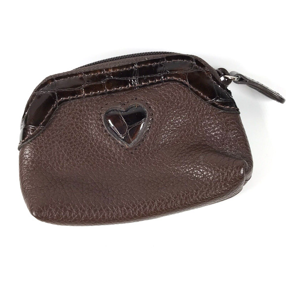 Brighton Brown Pebbled Leather Heart Zip Coin Purse Wallet - Picture 1 of 7